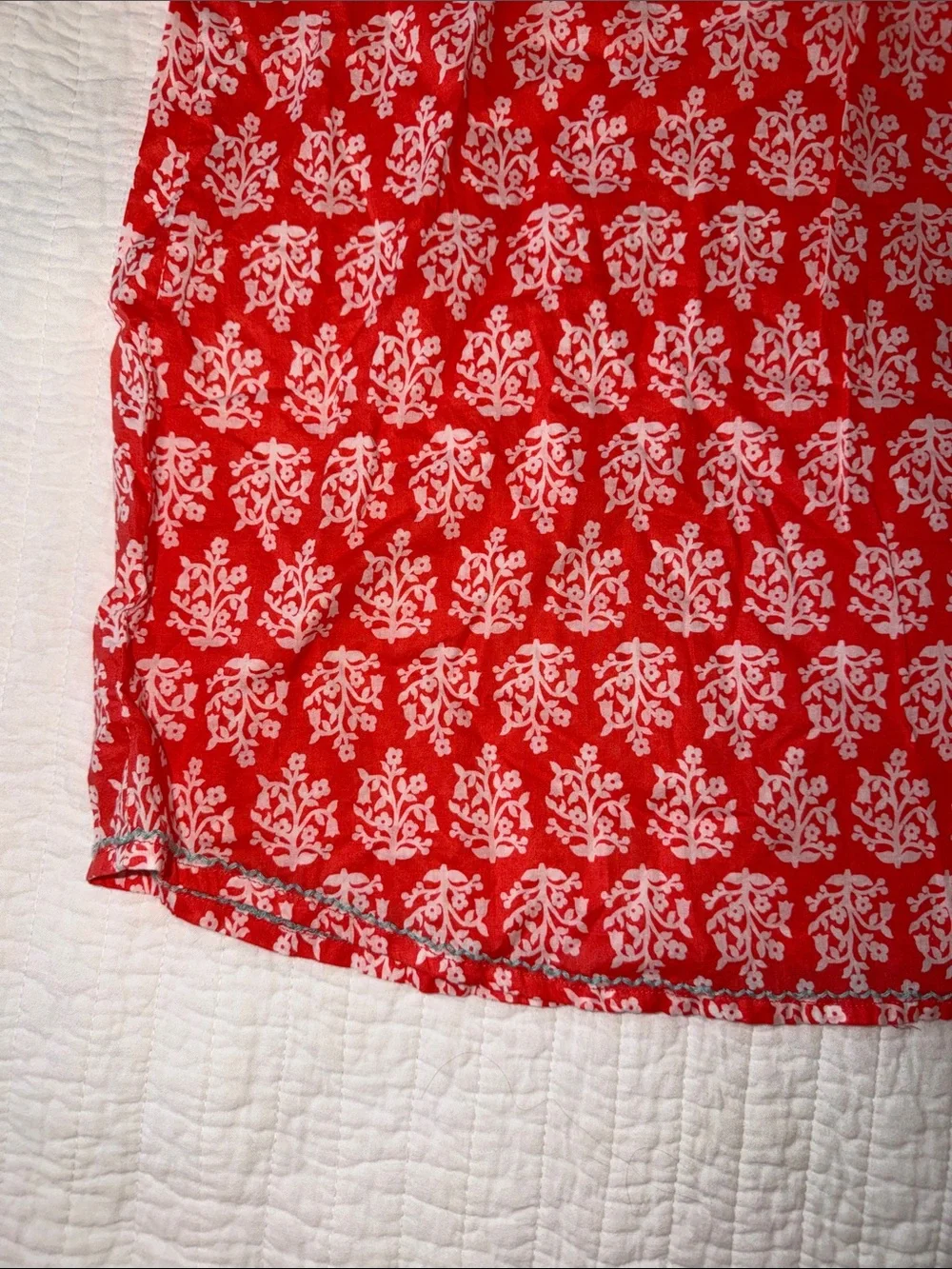 Red Printed Tunic Dress with White Floral Motif